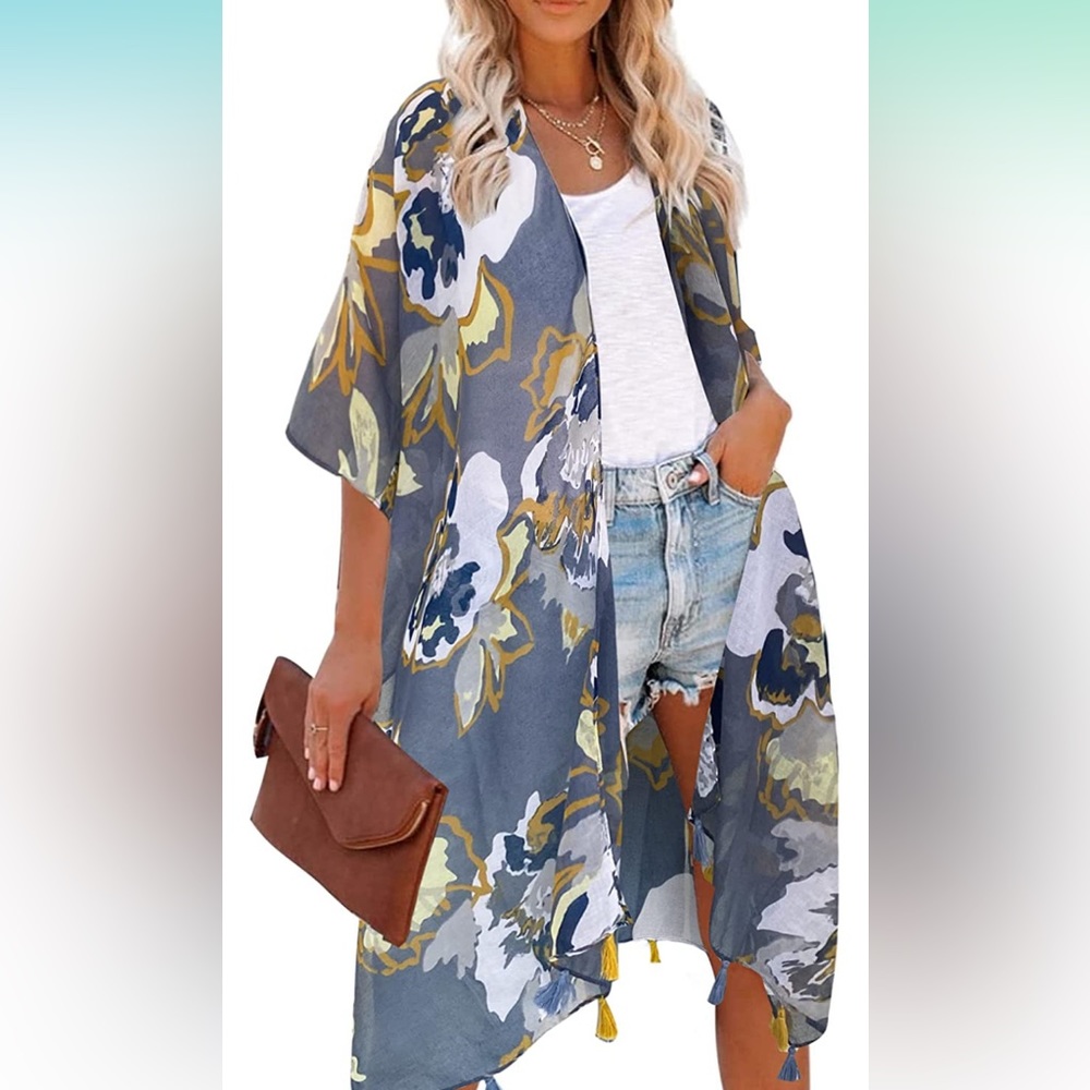 Kimono / Beach Cover Up with Bohemian Floral Print